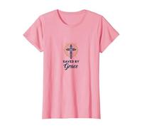 Saved by Grace: Elegant Cross for Christians, Christians T-Shirt, Women, Pink, 3XL