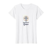 Saved by Grace: Elegant Cross for Christians, Christians T-Shirt, Women, White, L