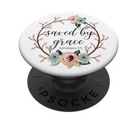Saved By Grace Ephesians 2:5 Pink Blue Floral Bible PopSockets Adhesive PopGrip