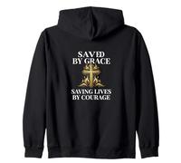 Saved by Grace Saving Lives by Courage Firefighter Zip Hoodie