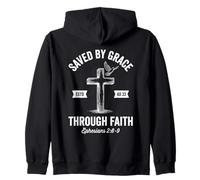 Saved By Grace Through Faith Christian Cross Bible Verse Art Zip Hoodie