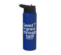 Saved by Grace Through Faith Cross Jesus Christ is Savior Stainless Steel Insulated Water Bottle