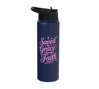 Saved by Grace Through Faith Cross Jesus Christ is Savior Stainless Steel Insulated Water Bottle