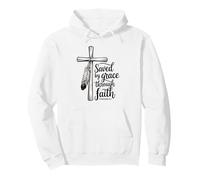 Saved By Grace Through Faith Jesus Is Savior Cross Feather Pullover Hoodie