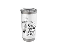 Saved by Grace Through Faith Jesus is Savior Cross Feather Stainless Steel Insulated Tumbler