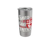 Saved by Grace Through Faith Jesus Savior knight's Shield Stainless Steel Insulated Tumbler