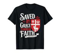Saved by Grace Through Faith Jesus Savior knight's Shield T-Shirt