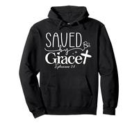 Saved by Grace Uplifting Spiritual Quote Floral Bible Design Pullover Hoodie
