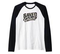Saved By Grace Vintage Distressed Christian Faith Design Raglan Baseball Tee