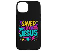 Saved By Jesus Christian Retro 80s 90s Memphis Pop Aesthetic Case for iPhone 15 Plus