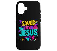Saved By Jesus Christian Retro 80s 90s Memphis Pop Aesthetic Case for iPhone 16