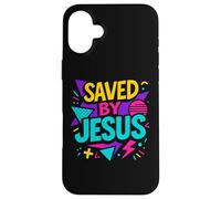 Saved By Jesus Christian Retro 80s 90s Memphis Pop Aesthetic Case for iPhone 16 Plus