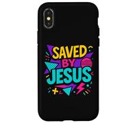 Saved By Jesus Christian Retro 80s 90s Memphis Pop Aesthetic Case for iPhone X/XS