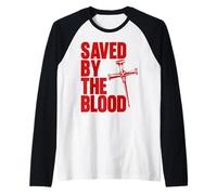 Saved By The Blood Cross of Nails Christ Follower Christian Raglan Baseball Tee