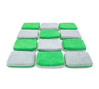 [Saver Applicator Terry] Microfiber Terry Applicator Sponge with Plastic Barrier - 12 Pack (Green/Gray, Thin)