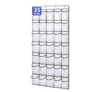 SAVERHO 35 Pockets Over the Door Shoe Organizer, Hanging Shoe Organizer for Door Large Capacity Shoe Storage Bag with 4 Metal Hooks (White-1Pack)…