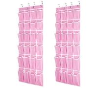 SAVERHO Hanging Shoe Organizer 2Pack, Over The Door Shoe Organizer with 24 Mesh Large Pockets Hanging Shoe Storage Bag for Sport Shoes Size:58x21 Inch Hanging Door Shoe Rack Organizer (Pink-2pack)