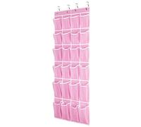 SAVERHO Hanging Shoe Organizer, Over The Door Shoe Organizer with 24 Breathable Mesh Pockets for Men Women Kids Hanging Shoe Storage Rack Organizer Size:58x21 Inch（Pink）