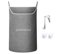 SAVERHO Large Hanging Laundry Hamper Bag, Door Hanging Hamper with Front Pocket Dirty Clothes Hanging Laundry Bag Large Size 35X22inch Door Laundry Basket (Grey)