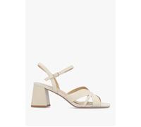 Savery Cream Leather Mid-Block Heel Sandals - Camel Leather / 40