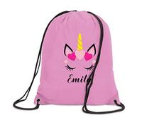 SaveThePeople Custom Name Personalised Unicorn Drawstring School PE Bag Childrens Gym Sack Backpack Tote (Light Pink)