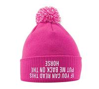 SaveThePeople If You Can Read This Put Me Back On The Horse Hat - Bobble Beanie Hat - Horse Riding Gifts for Girls - Winter Beanie Hat with Horse Slogan Embroidered On The Front Bright Pink