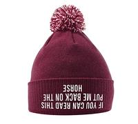 SaveThePeople If You Can Read This Put Me Back On The Horse Hat - Bobble Beanie Hat - Horse Riding Gifts for Girls - Winter Beanie Hat with Horse Slogan Embroidered On The Front Maroon