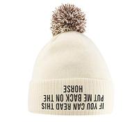 SaveThePeople If You Can Read This Put Me Back On The Horse Hat - Bobble Beanie Hat - Horse Riding Gifts for Girls - Winter Beanie Hat with Horse Slogan Embroidered On The Front