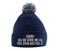 SaveThePeople If You Can Read This Put Me Back On The Horse Hat - Bobble Beanie Hat - Horse Riding Gifts for Girls - Winter Beanie Hat with Horse Slogan Embroidered On The Front Navy