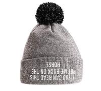 SaveThePeople If You Can Read This Put Me Back On The Horse Hat - Bobble Beanie Hat - Horse Riding Gifts for Girls - Winter Beanie Hat with Horse Slogan Embroidered On The Front Heather/Black