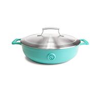 SAVEUR SELECTS 30cm / 4.5QT Enameled Cast Iron Braiser Stainless Steel Insulating Double-Walled Lid |Non Stick, Oven Safe 4.2L PFOA & PFAS-Free Cooking Pot Dutch Oven -Voyage Series - Saveur Blue
