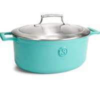 SAVEUR SELECTS 30cm / 6QT Enameled Cast Iron Oval Roaster- Stainless Steel Insulating Double-Walled Lid|Non Stick, Oven Safe 5.7L PFOA & PFAS-Free Cooking Pot Dutch Oven - Voyage Series -Saveur Blue