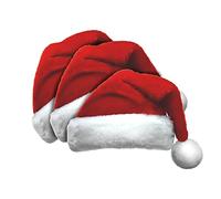 SAVEX Christmas Red Velvet Material Hat With Trim & Pom Pom Perfect For New Year, Christmas Party Adults, Kids | Deluxe Christmas Santa Hat | Xmas Hat | Santa Hat (Red- 3Pcs)