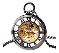 SaVgu Pocket Watch Pocket Watch Vintage Pocket Watch with Pocket Chain Open Face Design Mechanical Pocket Clock Exquisite Pocket Pendant Clock Gifts for Male,Bronze Roman Numbers