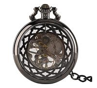 SaVgu Pocket Watch Pocket Watch Vintage Pocket Watch with Pocket Chain Open Face Design Mechanical Pocket Clock Exquisite Pocket Pendant Clock Gifts for Male,Hollow Black