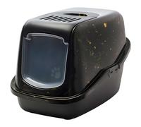 cat litter tray - Savic Nestor Marble - black/gold - marble design - fold-down front - high back - carbon filter - 56x39x38.5 cm