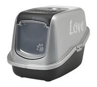 SAVIC Cat Litter Box Nestor Impression Love Black-Silver 56X39X38.5 Cm