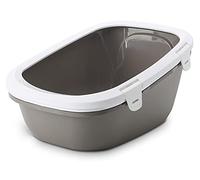 Savic Cat Litter Tray, L, White, Grey - Simba Classic with High Rim, Sieve Insert & Removable Strainer
