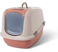 Savic Nestor Jumbo Cat Litter Tray - Champagne Pink/Terracotta - XXL - Folding Front - Leak-Proof High Back - Carbon Filter - 66.5 x 48.5 x 46.5 cm