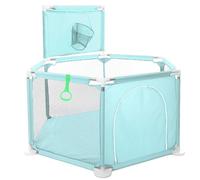 Savieva Baby Playpen - Large 6 Sides Play Pen for Babies and Toddlers with Breathable Mesh, Zipper Door, Basketball Hoop, Pull Ring, Infant Activity Center Safety