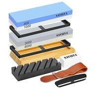 Savieva Whetstones Sharpening Stones - 400/1000 3000/8000 Grit Wet Stones Sharpeners Set with Non Slip Bamboo Base and Angle Guide, Double-Sided Whetstone Water Stone Kitchen Knife Sharpener Kit