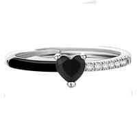 SAVILA Love Me Until I'M Me Again Black Heart-Cut Half Enamel Ring, Open Adjustable Silver Plated Ring, Jewelry Gifts for Mother, Daughter, Wife, Friends (BLACK)