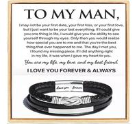 SAVILA To My Man, Forever And Always Linked Magnetic Clasp Bracelet, Stainless Steel Men Braided Leather Infinity Bracelet, To My Man Bracelet Gift for Men