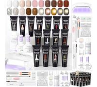 SAVILAND 15 Colors Poly Extension Gel Nail Kit: Vintage Tones Poly Nail Gel Kit All-in-1 Tools with Slip Solution U V Lamp for Nail Extensions Plant-Based Ingredient Beginner Home Use Nail Art DIY