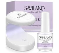 SAVILAND 15 ML Gel Nail Glue with Nail Lamp, 4-in-1 U V Nail Glue Gel for Fake Nails & Press on Nails and U V Nail Lamp for Nail Tips Fast Curing Strong Nail Glue for Nail Extension DIY Nail Art