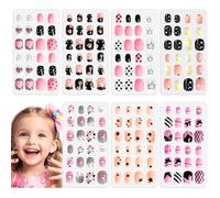SAVILAND 168 Pieces Kids Stick on Nails: 7 Packs 7 Days Of Ever-Changing Looks Press on Nails For Kids, Gentle Kid Fake Nail Pre Glue Full Cover Stick On Nail for Kid Gift Party PlayfulNails