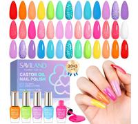 Saviland 20 Colors Neon & Glitter Nail Polish Set, Quick Dry Long Lasting Formula with Base & Top Coat, High Shine Summer Rainbow Nail Varnish Gift Set for Women Salon Quality Manicure Essentials