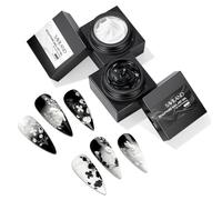 SAVILAND 3D Sculpture Nail Gel Set Black & White No-Wipe Creamy 3D Sculpting Painting Gel for Micro Embossed 3D Nail Art Molding Florals Lines Patterns & French Tips Design Home DIY