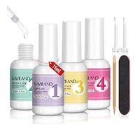 Saviland 4+4pcs Dip Powder Liquid Set:15MLx4 Dipping Powder Liquid Set with Dip Base & Top Coat Dip Activator Brush Saver Nail Dip liquid Nail Tools Starer Kit French Manicure Starter Set