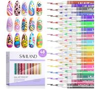 SAVILAND 48 Colors Nail Art Pens Set, Quick-Drying Waterproof Nail Art Markers, Highly Pigmented 3D Nail Polish Pens for Drawing & Painting, 21 Days Long Lasting